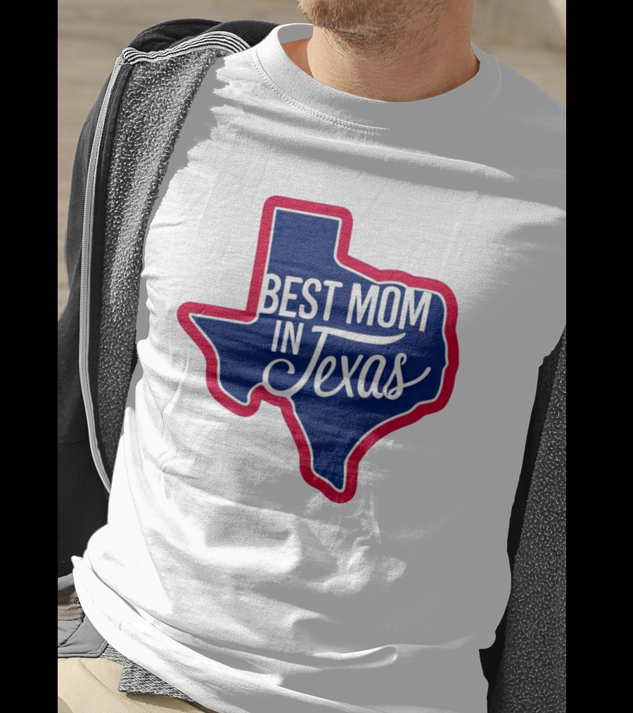 Best Mom In Texas State Shape With Red Border T-Shirt