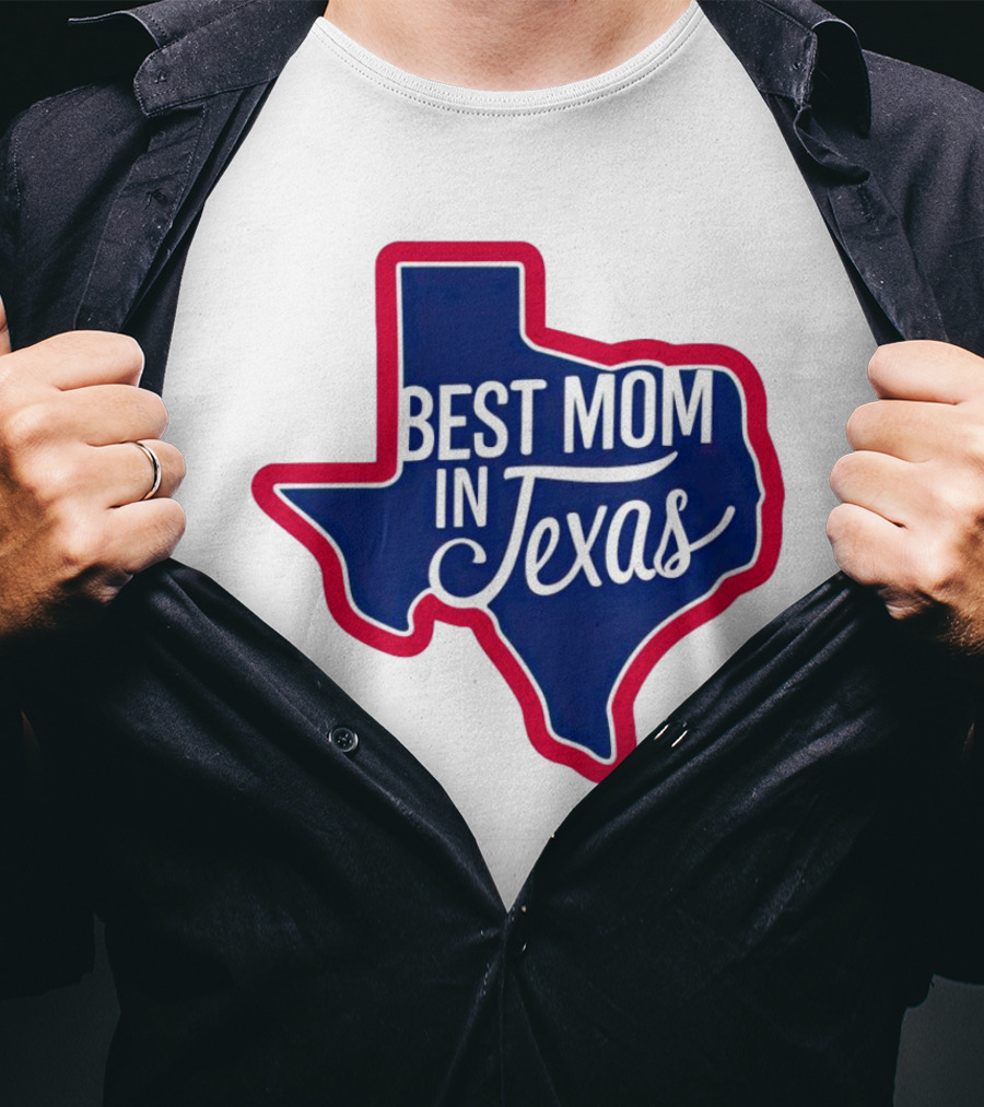Best Mom In Texas State Shape With Red Border T-Shirt