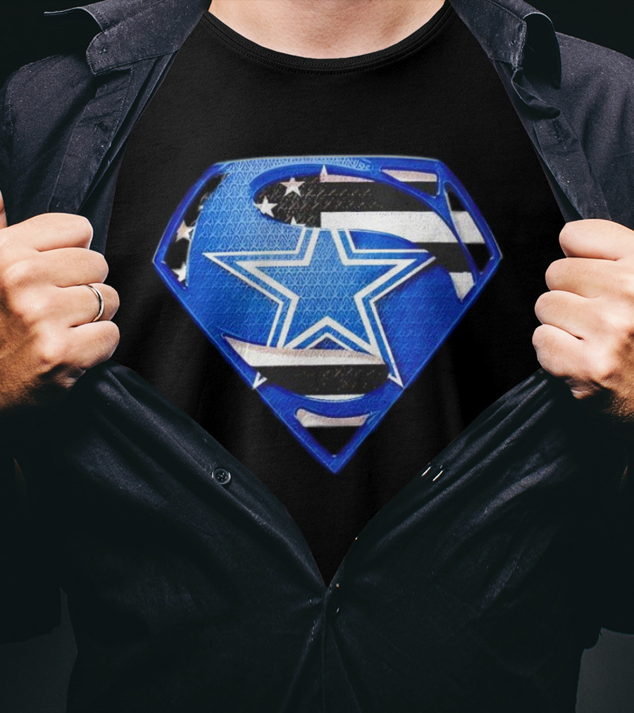 Dallas Cowboys Superman Icon With American Flag Elements T-Shirt