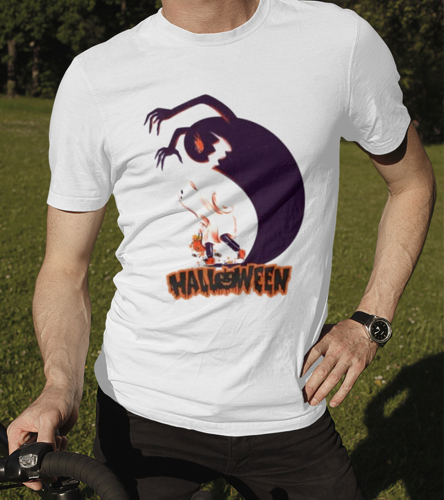 Happy Halloween Spooky Shadow Ghost With Pumpkin T-Shirt
