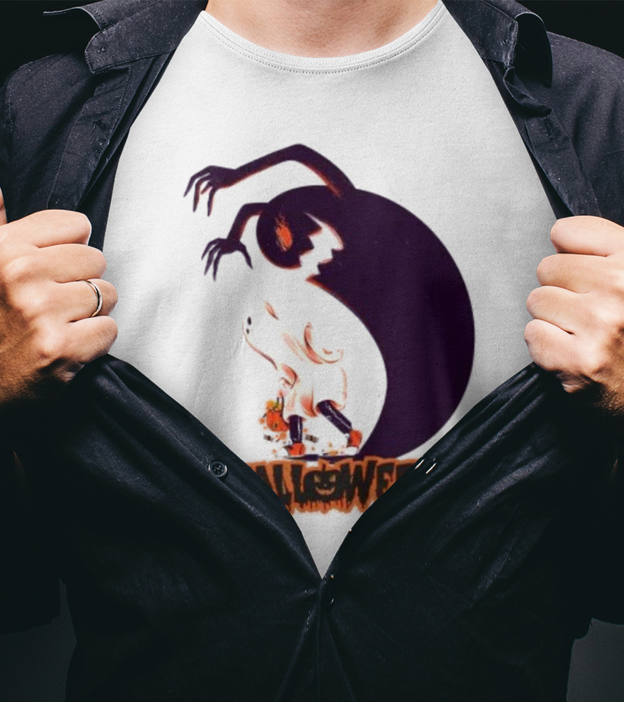 Happy Halloween Spooky Shadow Ghost With Pumpkin T-Shirt