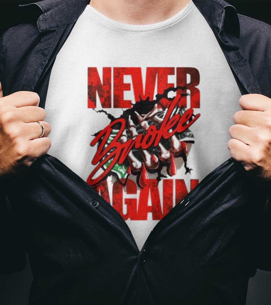 Never Broke Again Red Dripping With Money Seafoam Highlights T-Shirt