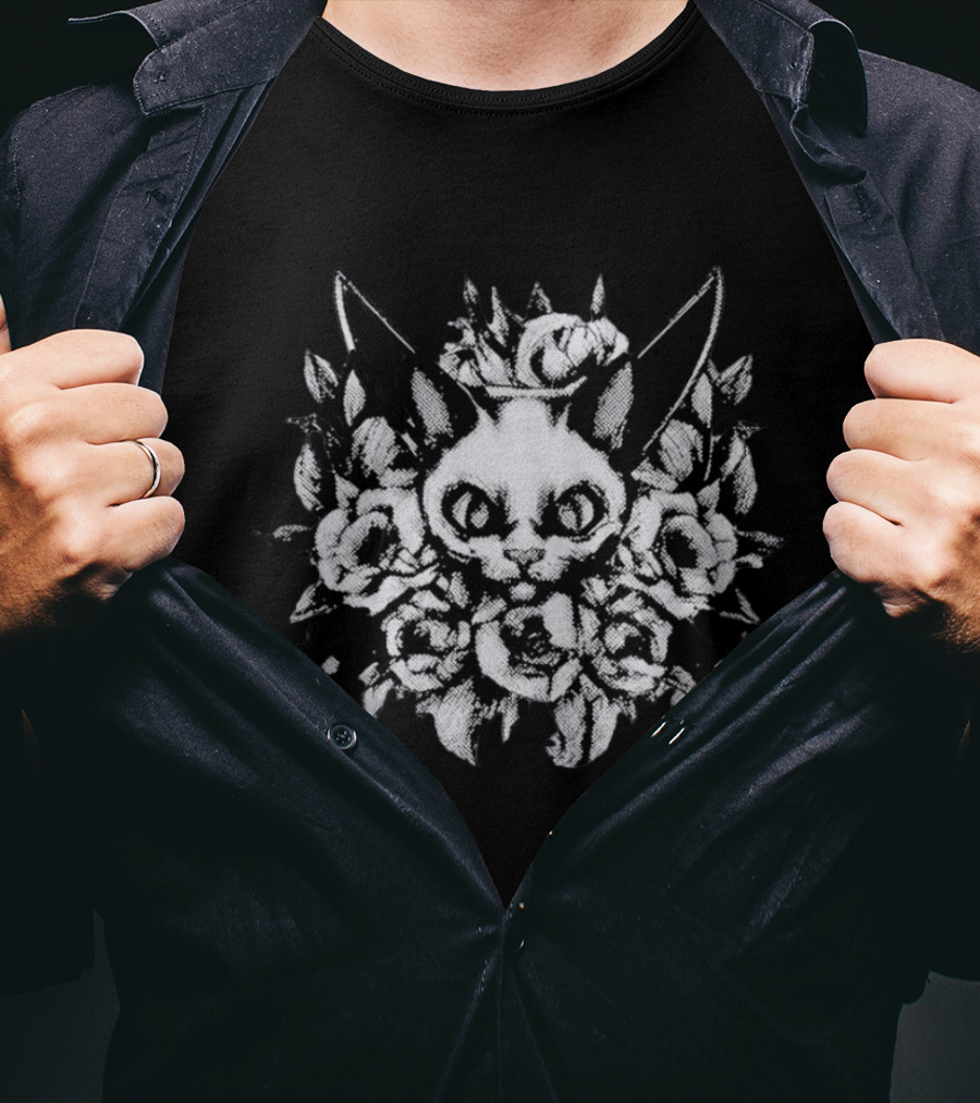 Cat Surrounded By Knives And Flowers T-Shirt