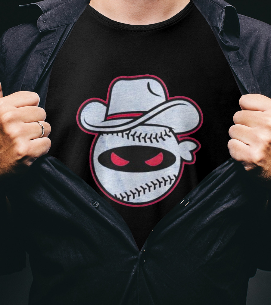Pitching Ninja Cowboy Baseball Icon Wearing Cowboy Hat T-Shirt