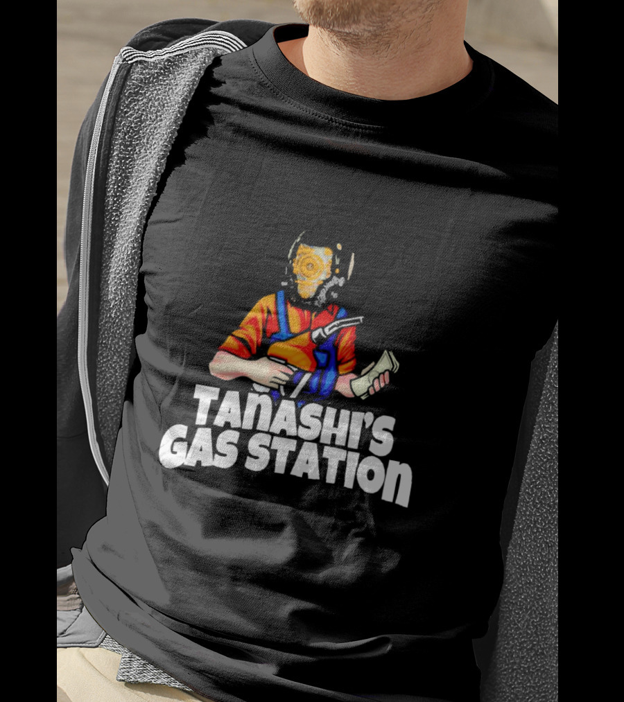 Tanashi’s Gas Station Attendant With Retro Helmet And Orange Uniform Holding Fuel Pump And Money T-Shirt