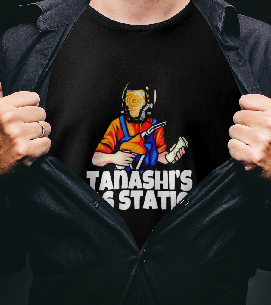 Tanashi’s Gas Station Attendant With Retro Helmet And Orange Uniform Holding Fuel Pump And Money T-Shirt