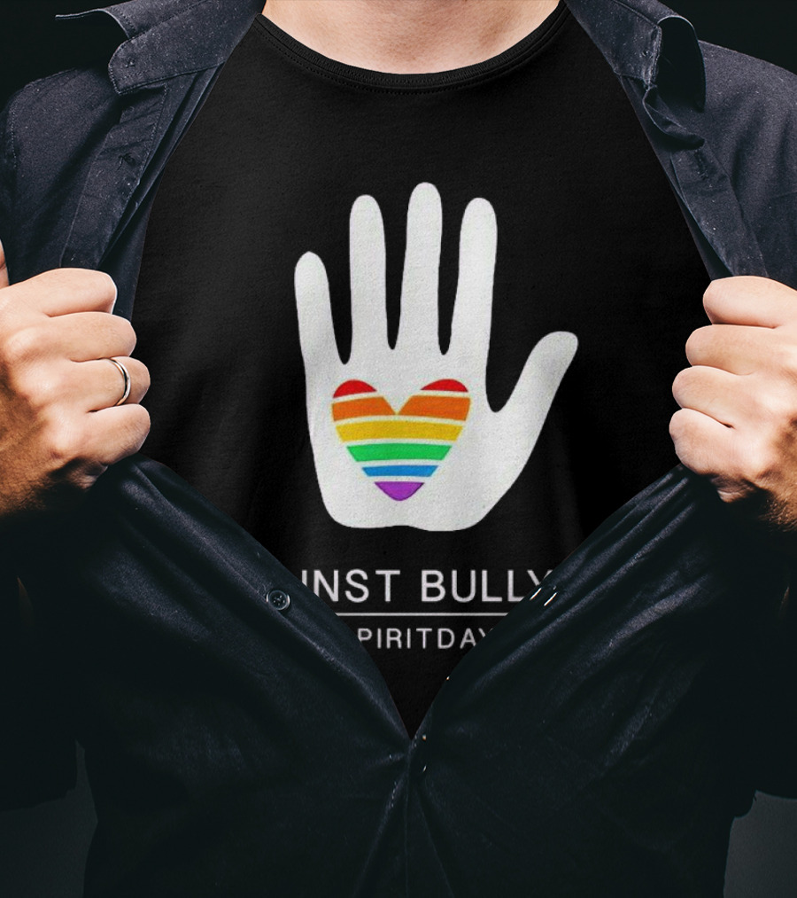Against Bullying Rainbow Heart Hand Spirit Day T-Shirt