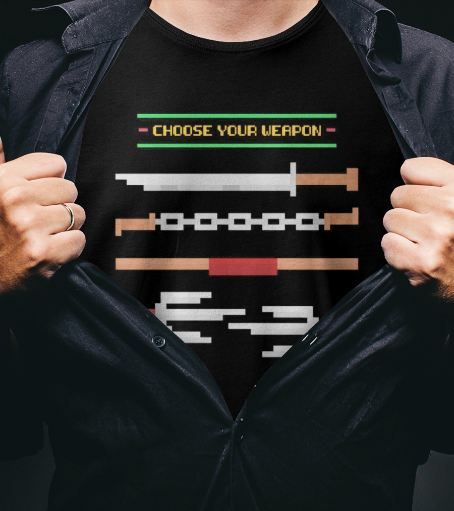 Choose Your Weapon 8-Bit Swords Nunchucks Sai Pixel T-Shirt