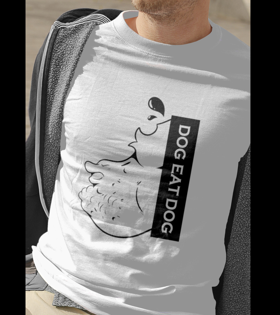 DOG EAT DOG Text With Canine Sketch T-Shirt
