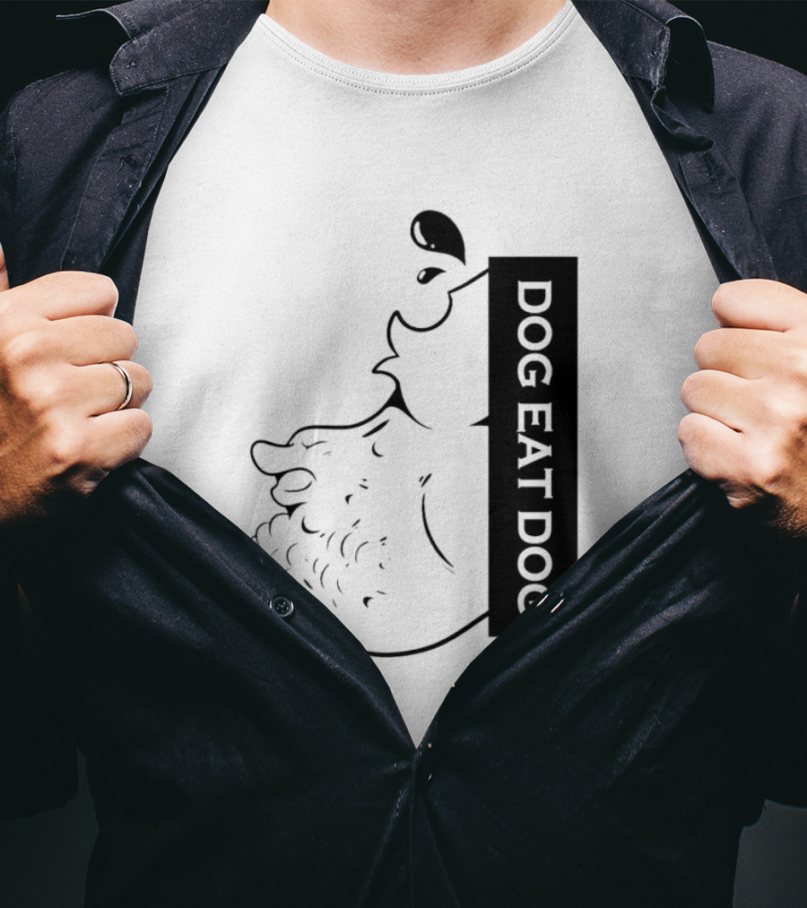 DOG EAT DOG Text With Canine Sketch T-Shirt