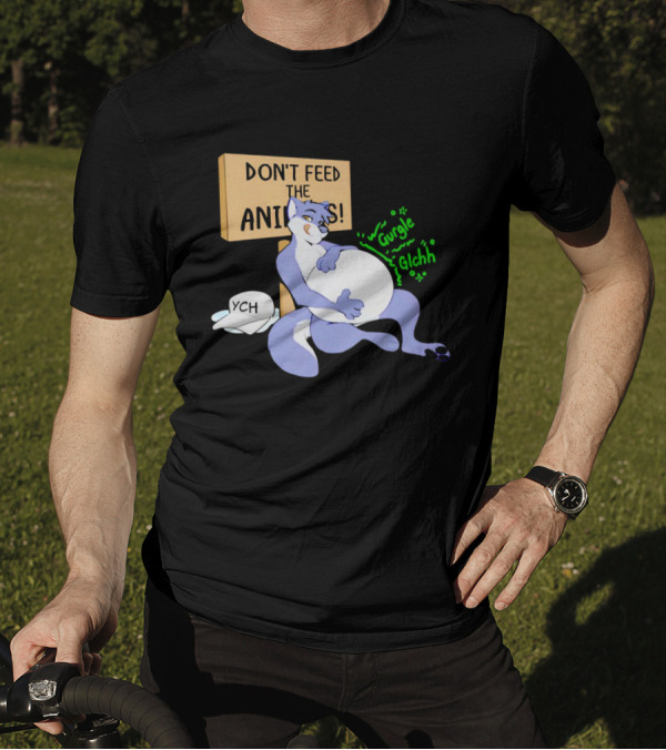 Don't Feed The Animals Gurgle Glchh YCH Sign With Full-Bellied Purple Cartoon Character T-Shirt
