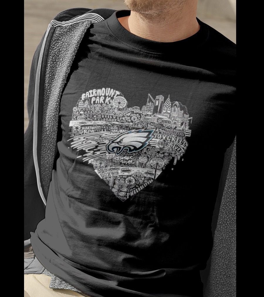 Fairmount Park Philadelphia Eagles Love Heart City Skyline West River Kelly Drive Zuzka Kols Park T-Shirt