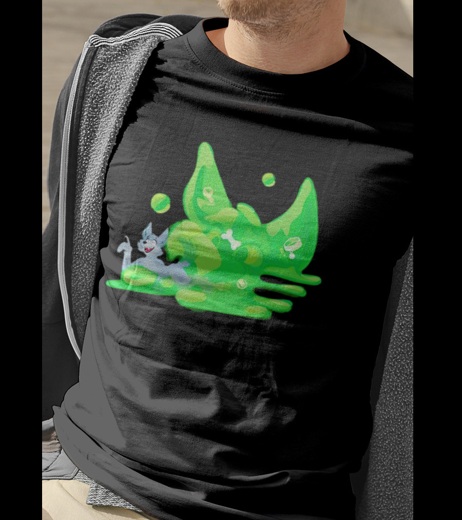 Gelatinous Dog Cartoon Slime With Playful Grey Pup And Green Ooze T-Shirt
