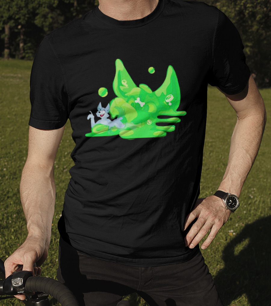 Gelatinous Dog Cartoon Slime With Playful Grey Pup And Green Ooze T-Shirt