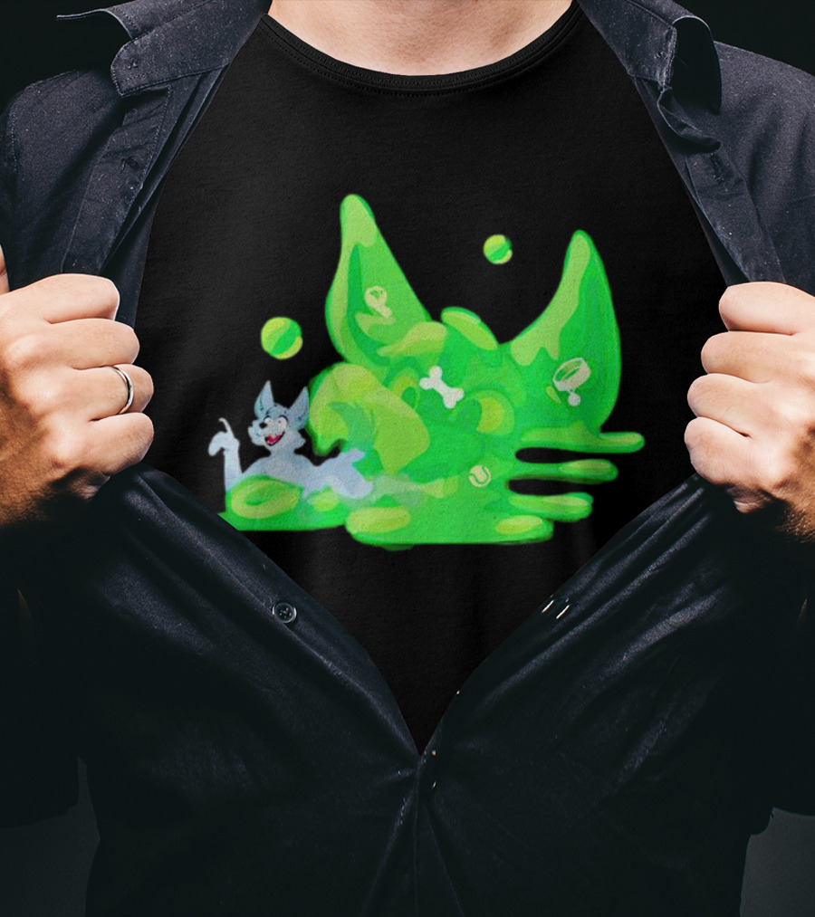 Gelatinous Dog Cartoon Slime With Playful Grey Pup And Green Ooze T-Shirt