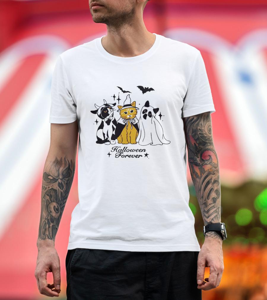 Halloween Forever Cats Witch Ghost Costumes Bats T-Shirt