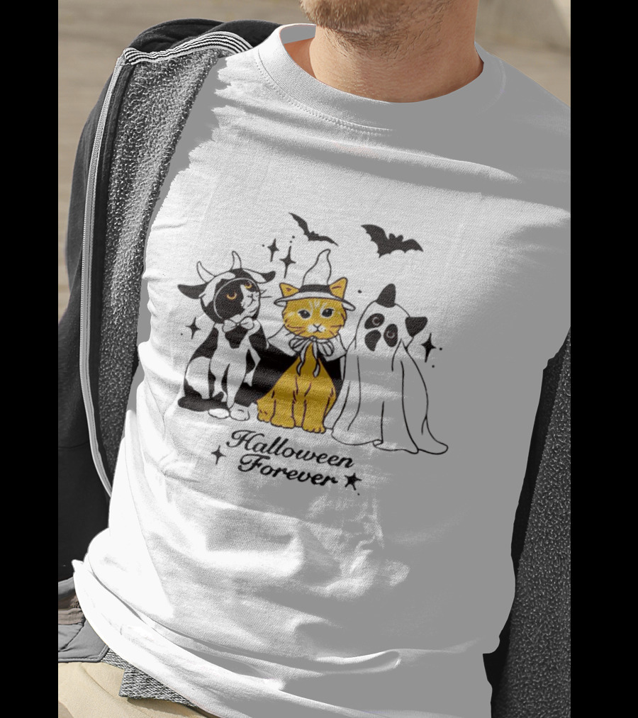 Halloween Forever Cats Witch Ghost Costumes Bats T-Shirt