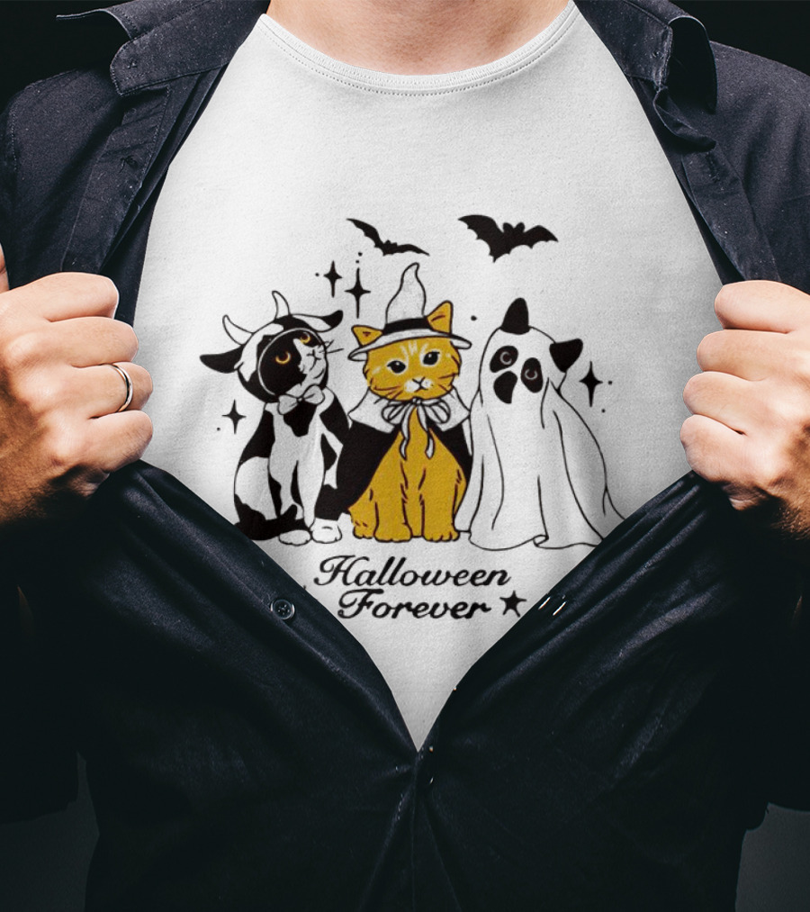 Halloween Forever Cats Witch Ghost Costumes Bats T-Shirt