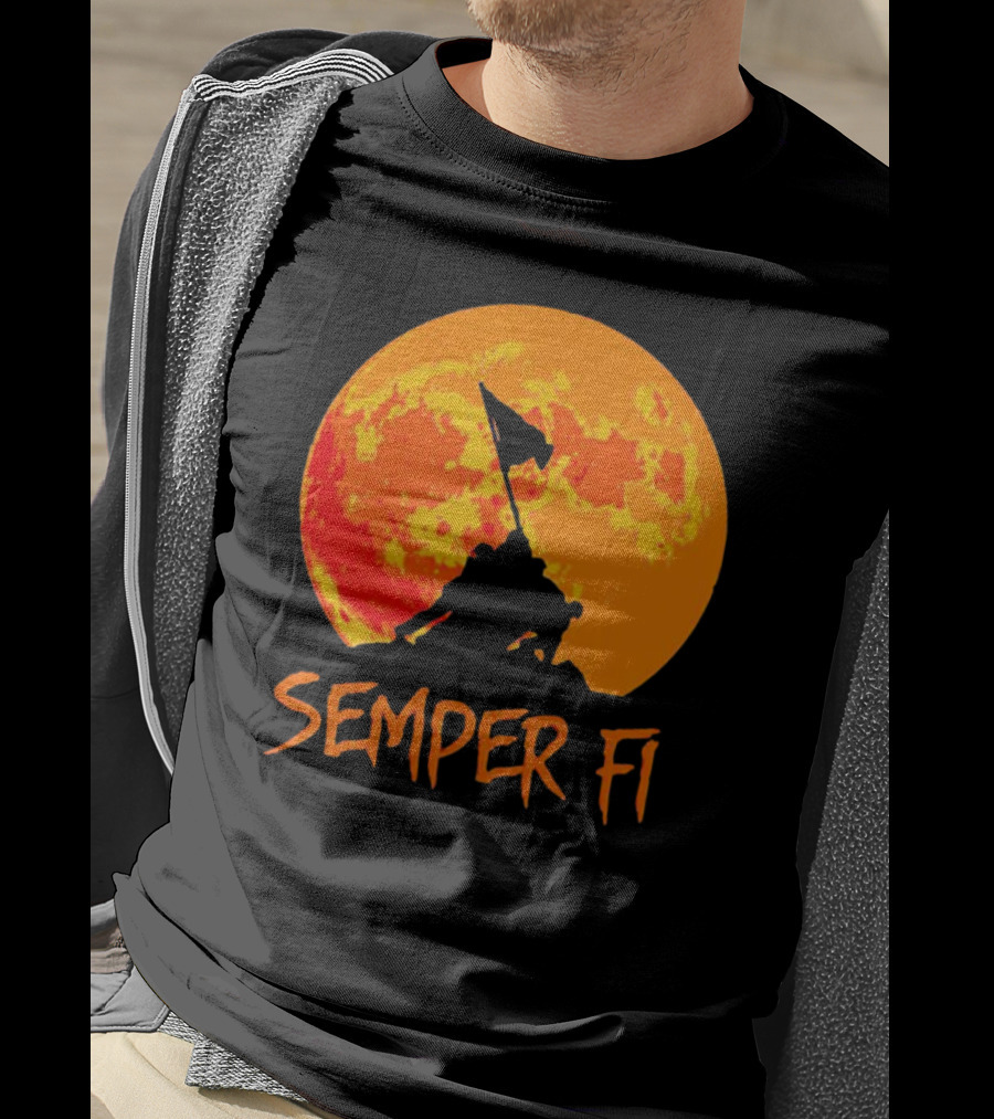Semper Fi Halloween Full Moon Flag Raising T-Shirt