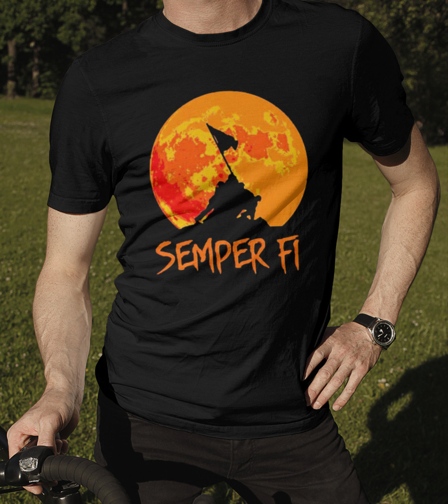 Semper Fi Halloween Full Moon Flag Raising T-Shirt