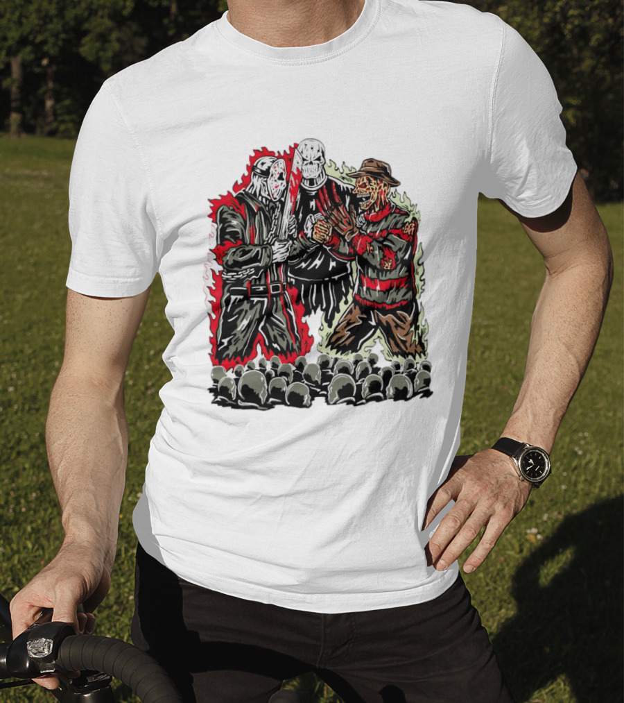 Horror Movies Violent Faceoff Battle Trio In Crowded Arena T-Shirt