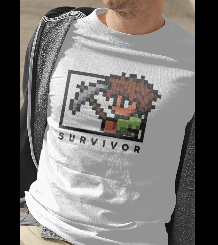 Terraria Survivor Pixel Art Character With Pickaxe T-Shirt