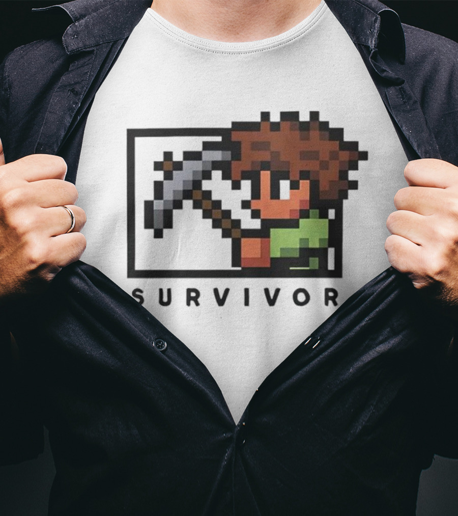 Terraria Survivor Pixel Art Character With Pickaxe T-Shirt