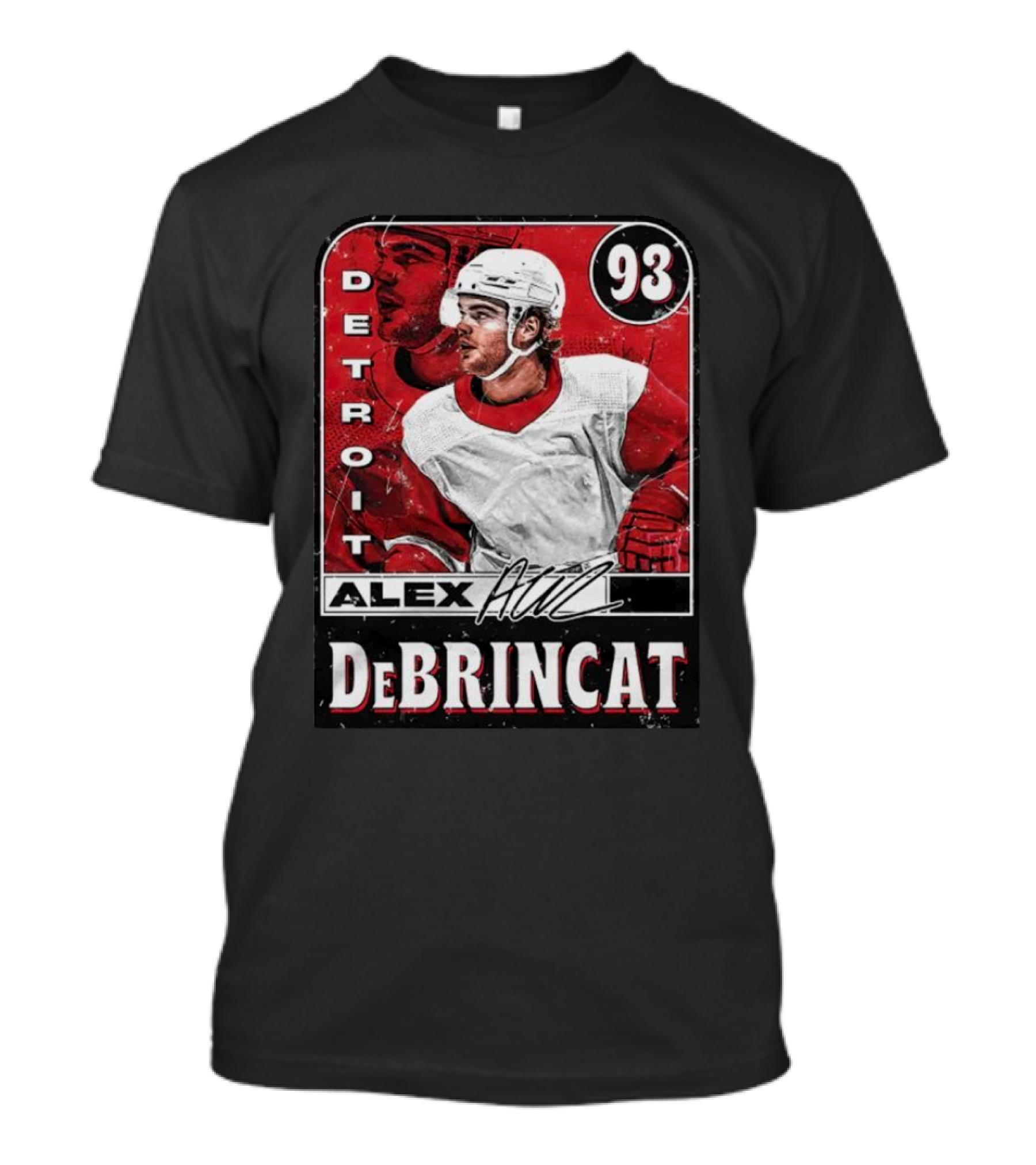 Detroit Alex DeBrincat 93 Card Red And White Hockey T-Shirt