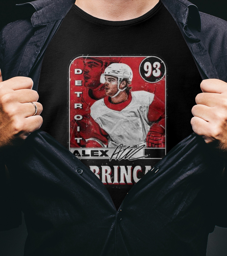 Detroit Alex DeBrincat 93 Card Red And White Hockey T-Shirt