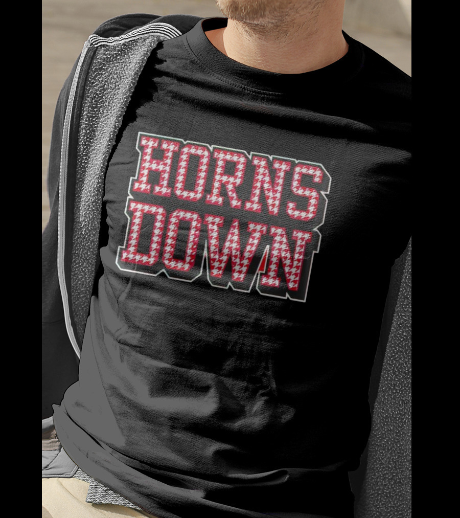Houndstooth Horns Down Black T-Shirt