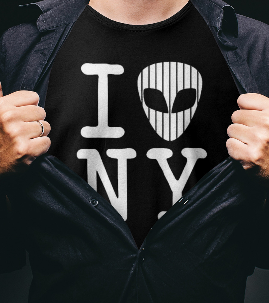 I Alien NY Alien Head Baseball Stripes T-Shirt