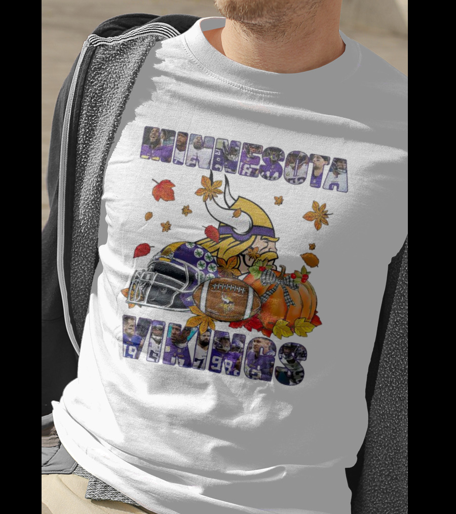 Minnesota Vikings Football Fall Leaves Helmet Pumpkin T-Shirt