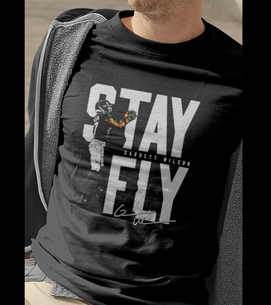 Garrett Wilson Stay Fly New York Jets Signature Catch T-Shirt