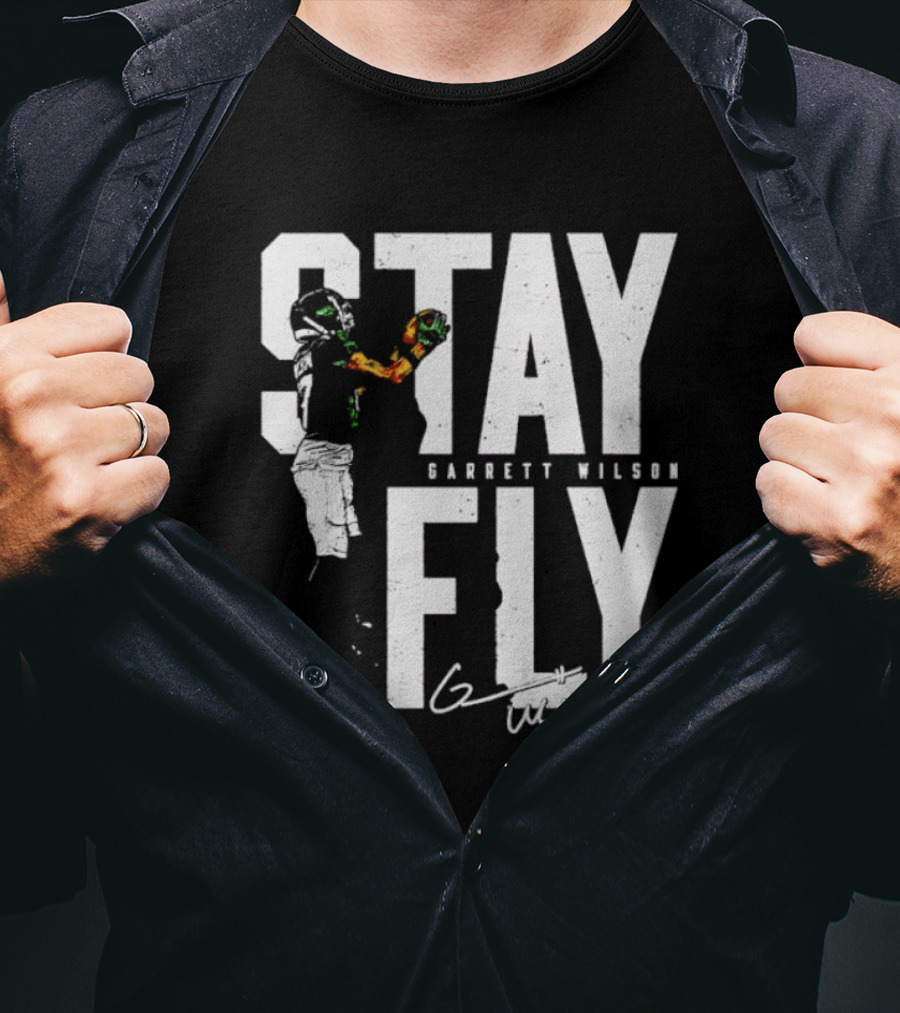 Garrett Wilson Stay Fly New York Jets Signature Catch T-Shirt