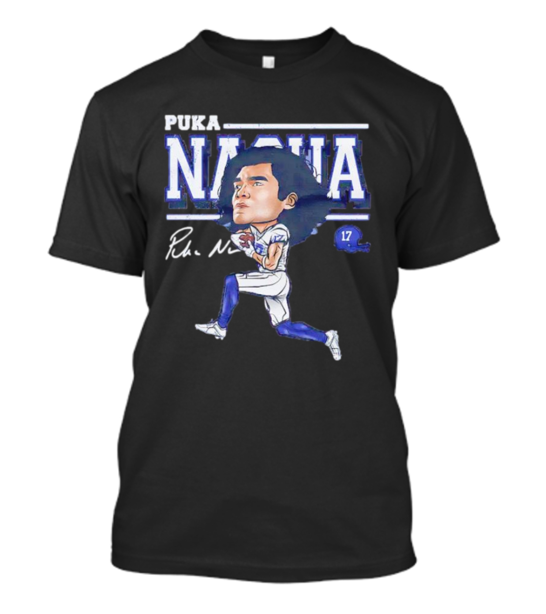 Puka Nacua Los Angeles 17 Cartoon Autograph Football T-Shirt