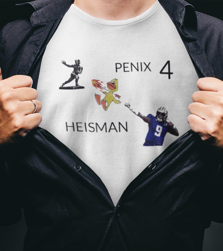 Penix 4 Heisman Football Player Number 9 With Trophy And Mascot Image T-Shirt