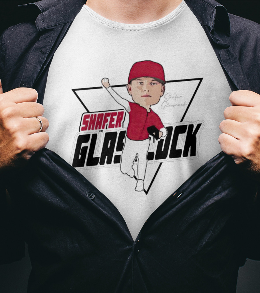Shafer Glasscock Caricature Signature Red Cap Baseball Pose T-Shirt