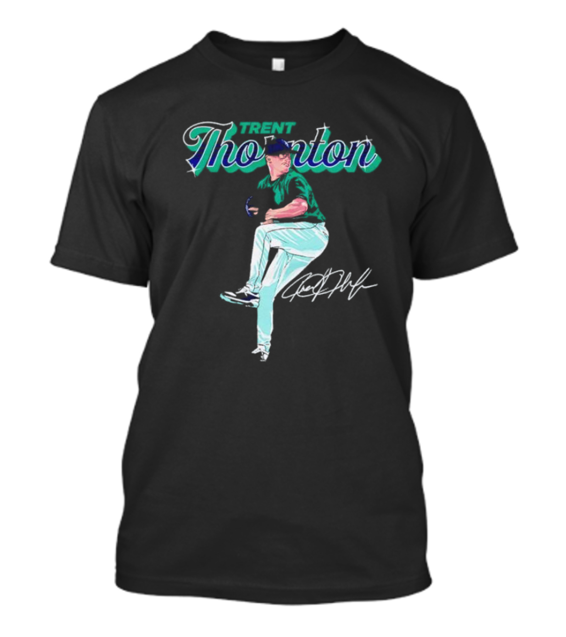 Trent Thornton Pitching Seattle Mariners Baseball Signature T-Shirt
