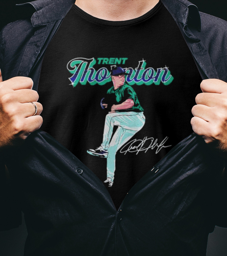 Trent Thornton Pitching Seattle Mariners Baseball Signature T-Shirt