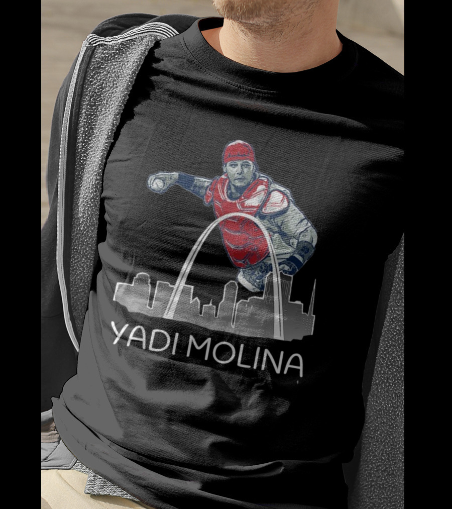 Yadi Molina St. Louis Skyline Arch Baseball T-Shirt
