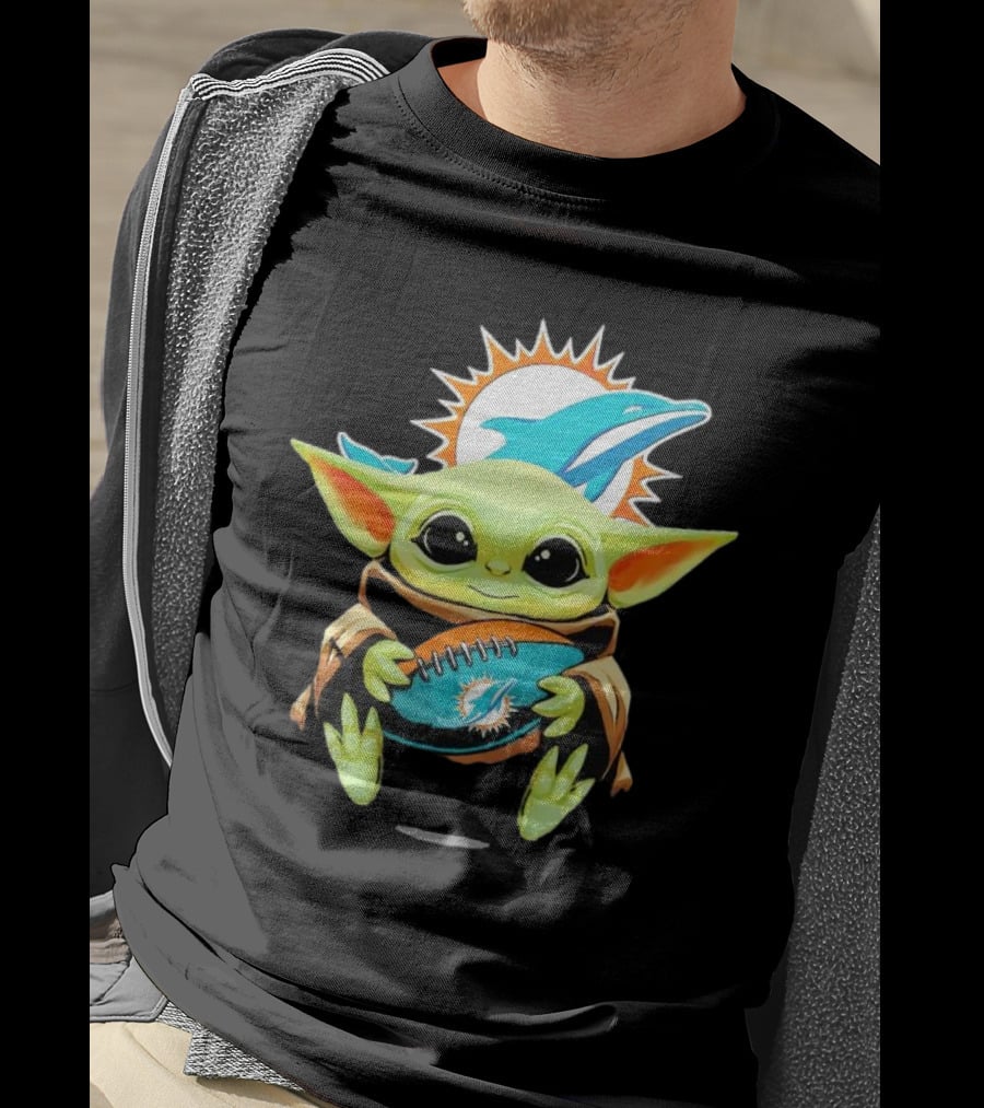 Baby Yoda Miami Dolphins Football Fan T-Shirt