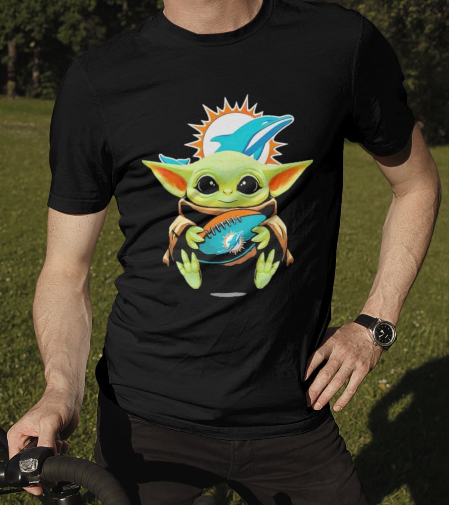 Baby Yoda Miami Dolphins Football Fan T-Shirt