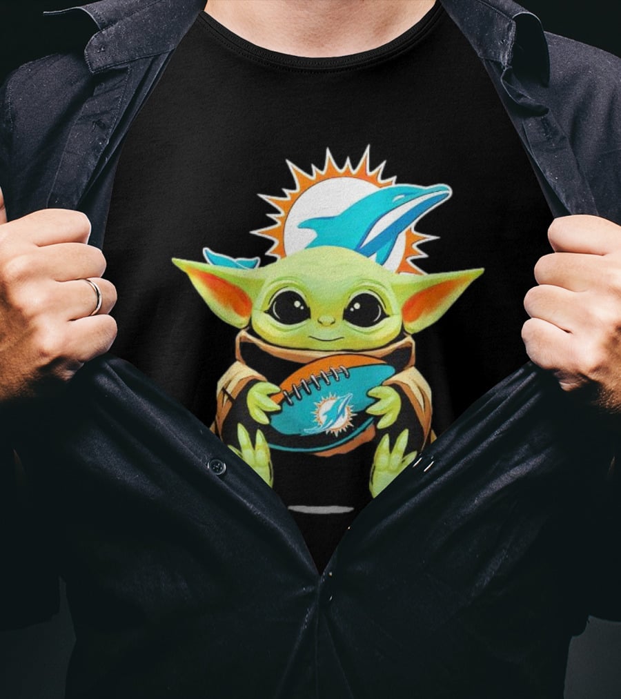 Baby Yoda Miami Dolphins Football Fan T-Shirt