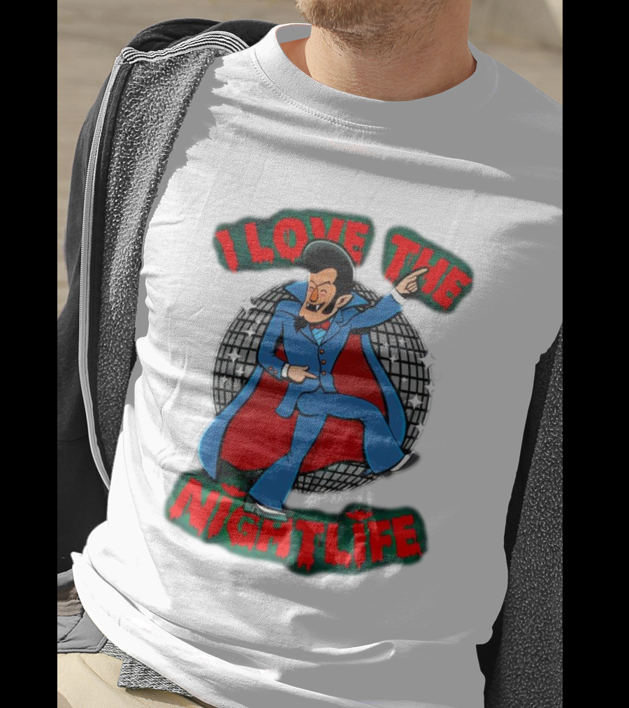 I Love The Nightlife Dracula Disco Dancing With Cape And Disco Ball T-Shirt