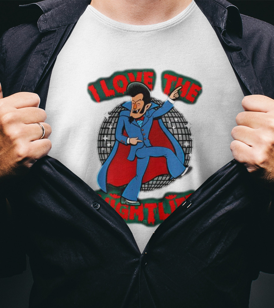 I Love The Nightlife Dracula Disco Dancing With Cape And Disco Ball T-Shirt