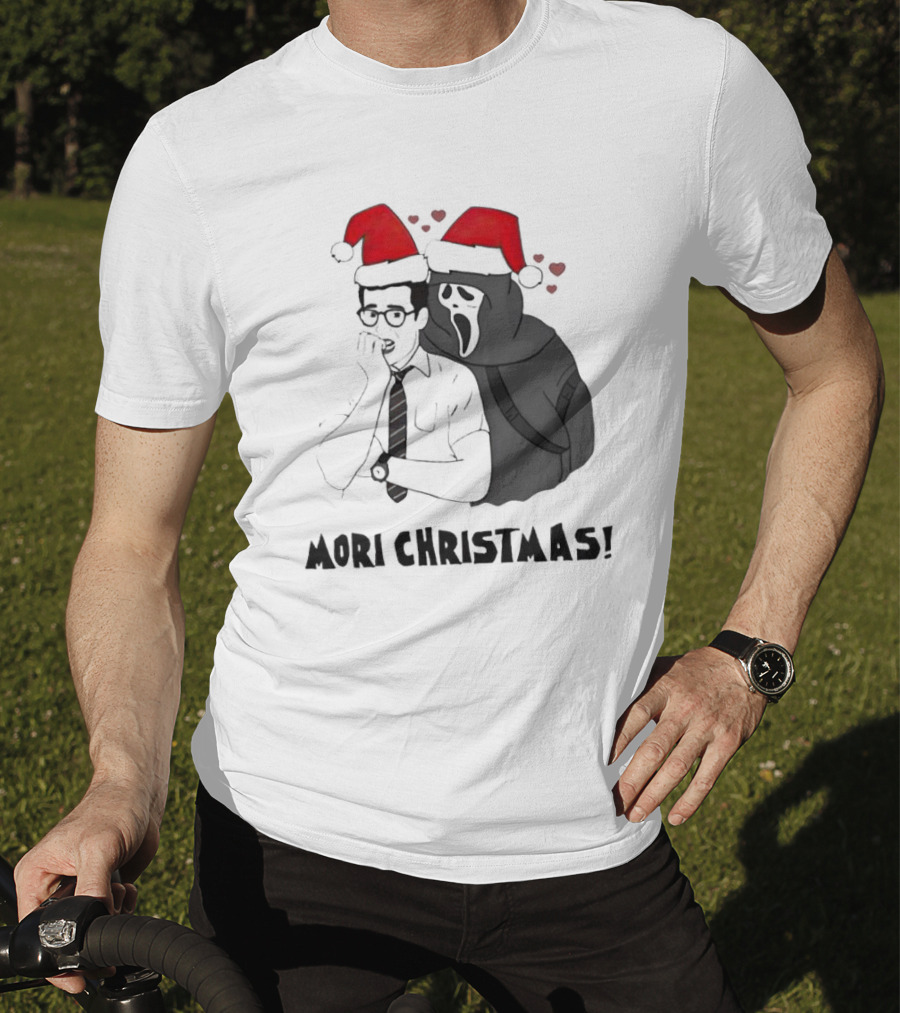 Ghostface Mori Christmas Santa Hats And Hearts T-Shirt