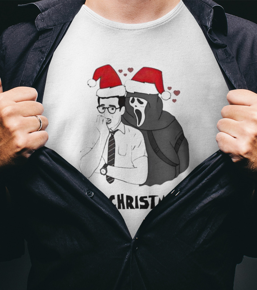 Ghostface Mori Christmas Santa Hats And Hearts T-Shirt