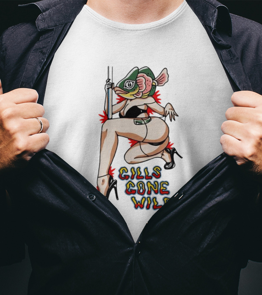 Gills Gone Wild Fish-Headed Dancer On Pole T-Shirt