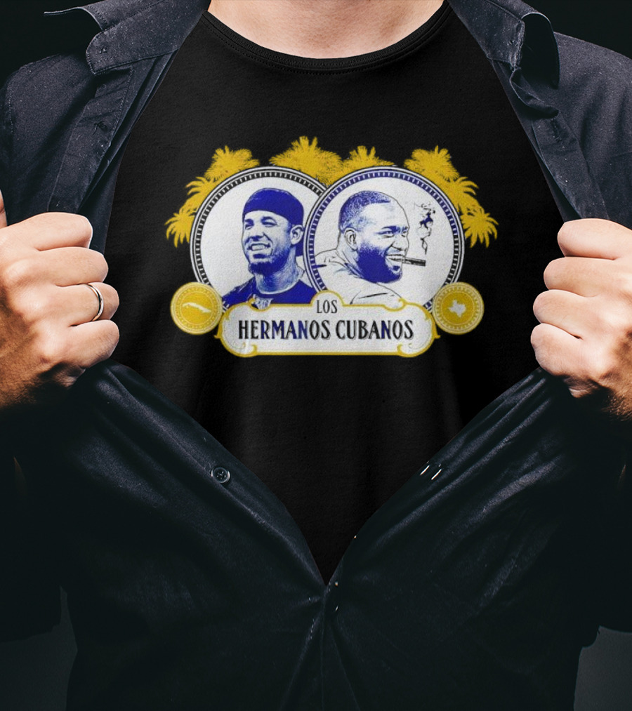 Los Hermanos Cubanos Cuban Baseball Brothers With Palm Trees And Texas T-Shirt