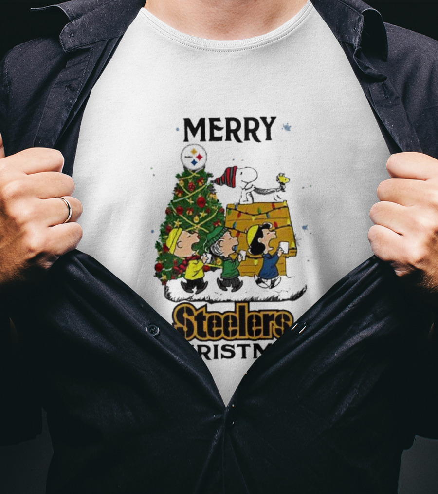 Merry Christmas Pittsburgh Steelers Peanuts Characters T-Shirt